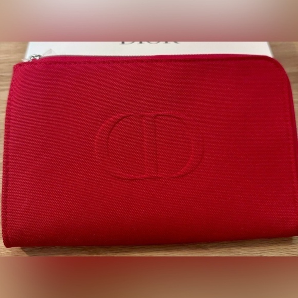 New!! DIOR ZIPPER CLUTCH POUCH in RED CANVAS